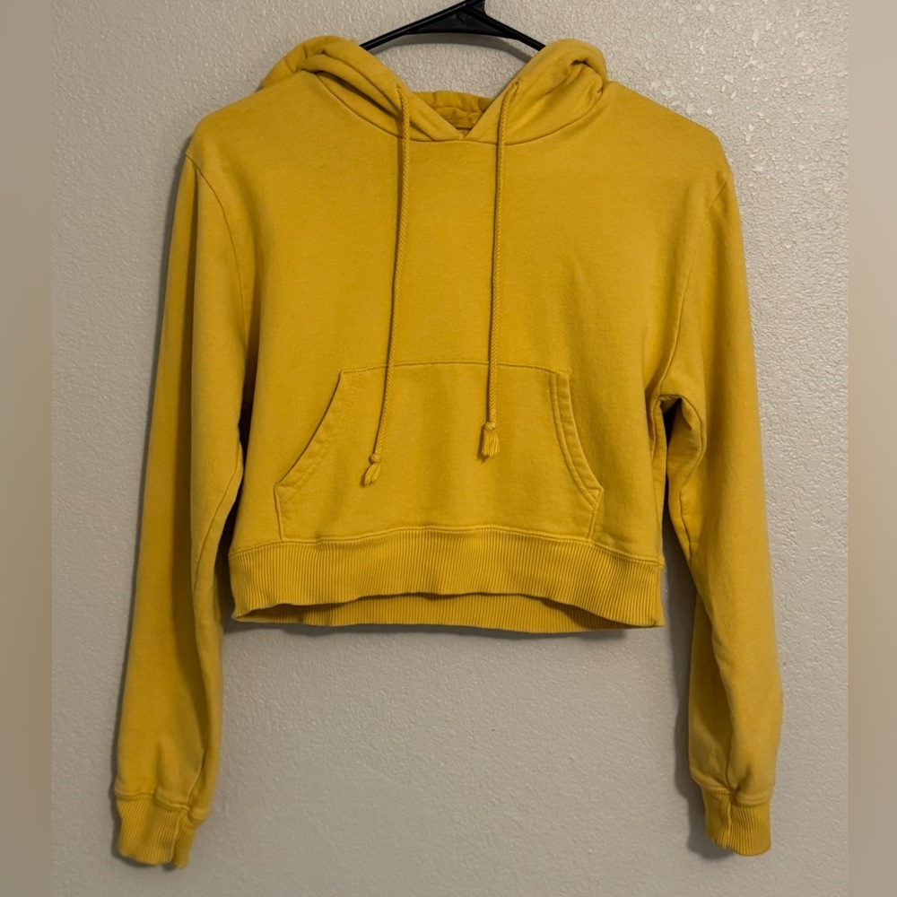 Brandy Melville John Galt Mustard Yellow Cropped Hooded Sweatshirt